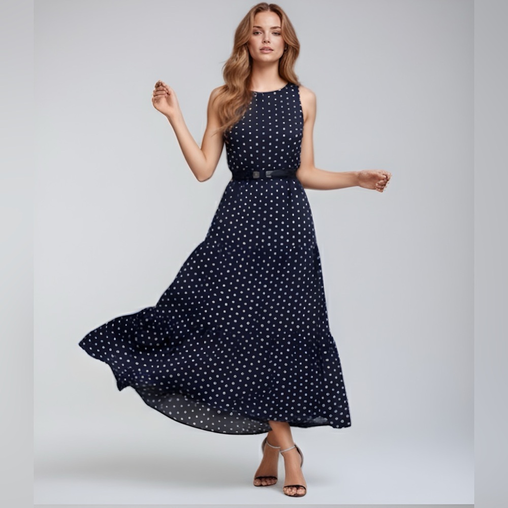 Polka Dot Sleeveless Ruffle Hem A-line Dress - Picture 4 of 6